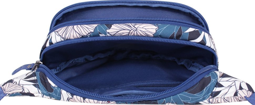 Синя поясна сумка-бананка з текстилю з красивим принтом Bagland Bella 54093