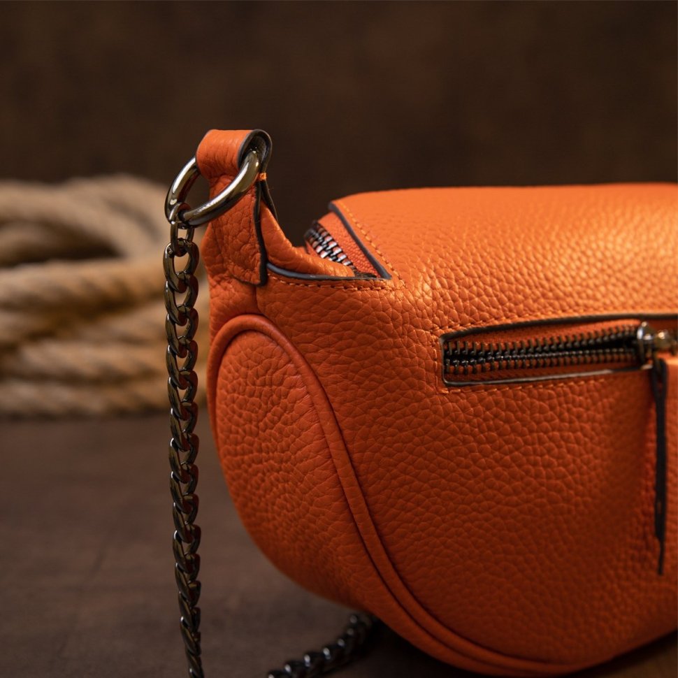 Помаранчева жіноча сумка з натуральної шкіри з ланцюжком Vintage (20408)