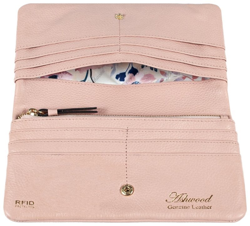 Шкіряний жіночий гаманець на два складення з кнопкою Ashwood J56 94193 (рожевого кольору) modnotak фото №4