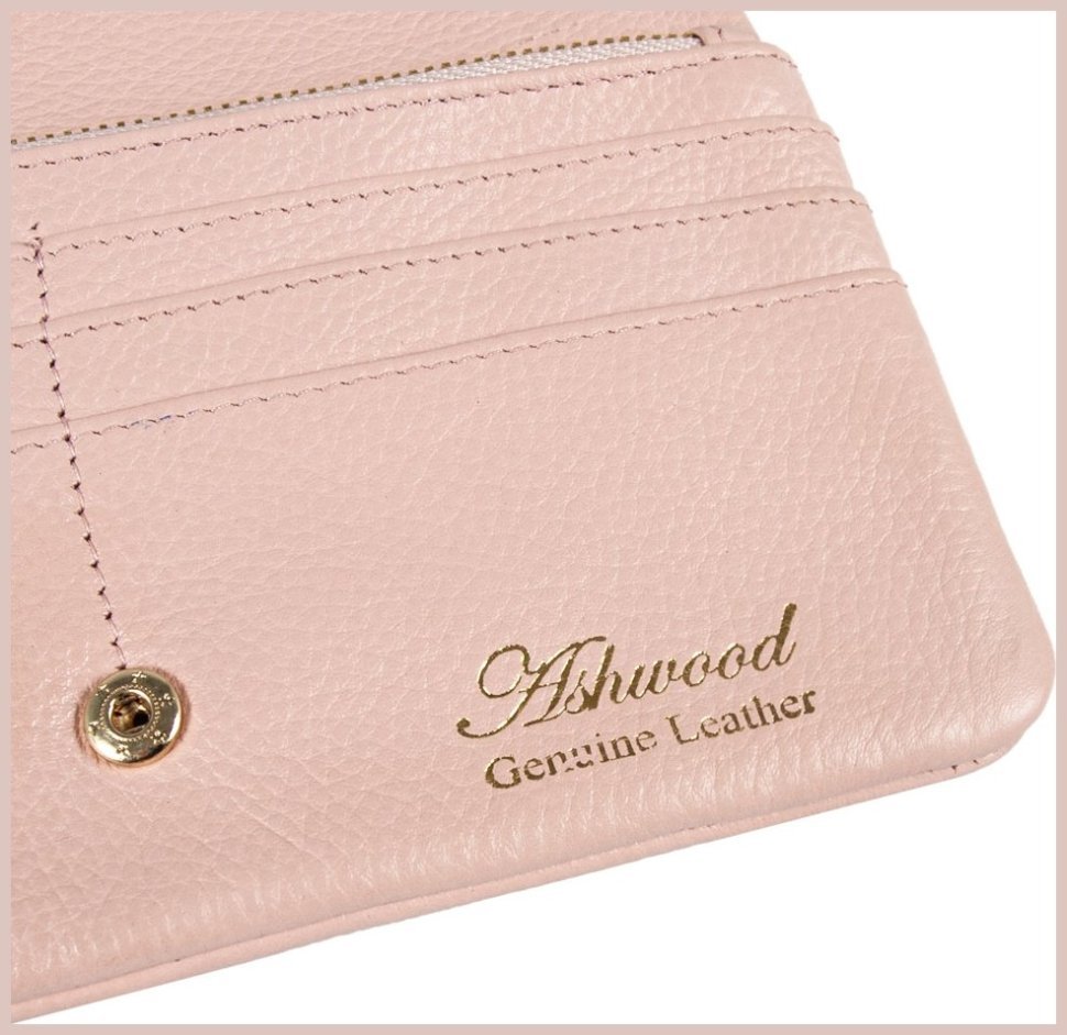 Шкіряний жіночий гаманець на два складення з кнопкою Ashwood J56 94193 (рожевого кольору) modnotak фото №5
