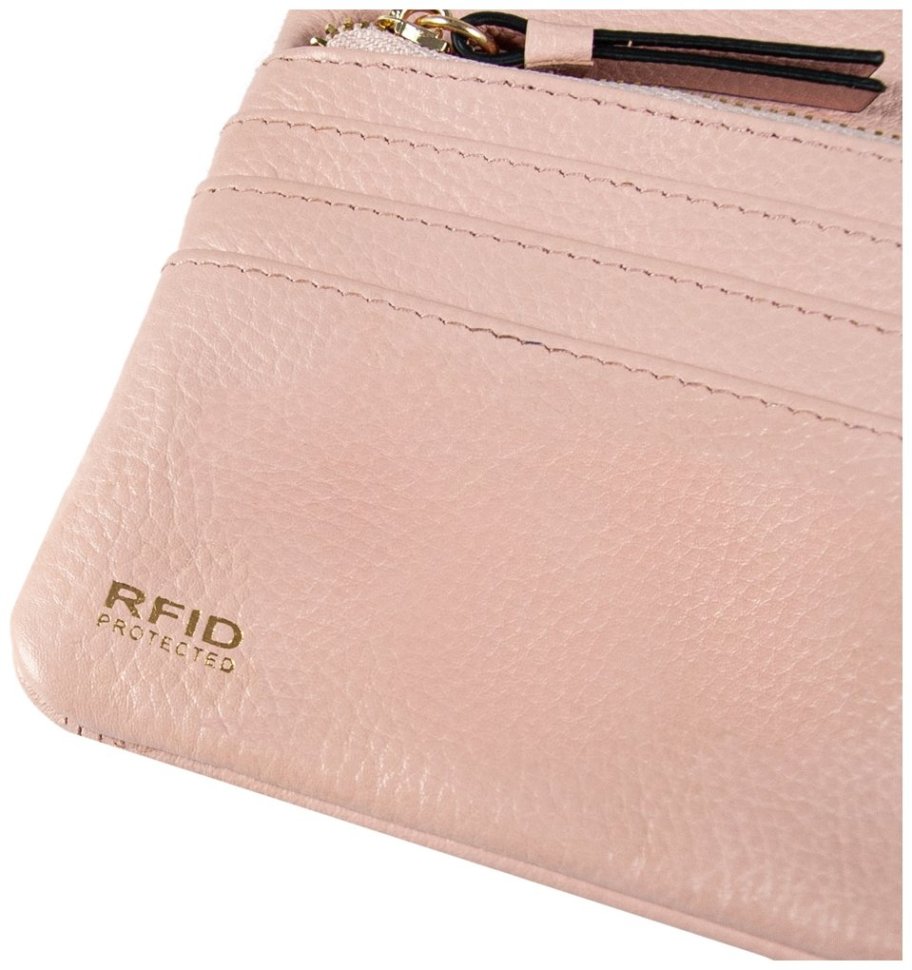 Шкіряний жіночий гаманець на два складення з кнопкою Ashwood J56 94193 (рожевого кольору) modnotak фото №6