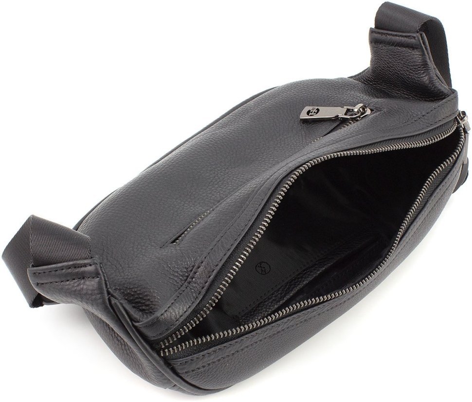 Чоловіча містка шкіряна сумка на пояс чорного кольору HT Leather (64293)