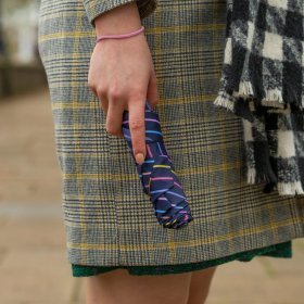 Женский зонт Fulton L553-041253 Superslim-2 Rainbow Pinstripes (Синий с разноцветными полосами, механика) 94293