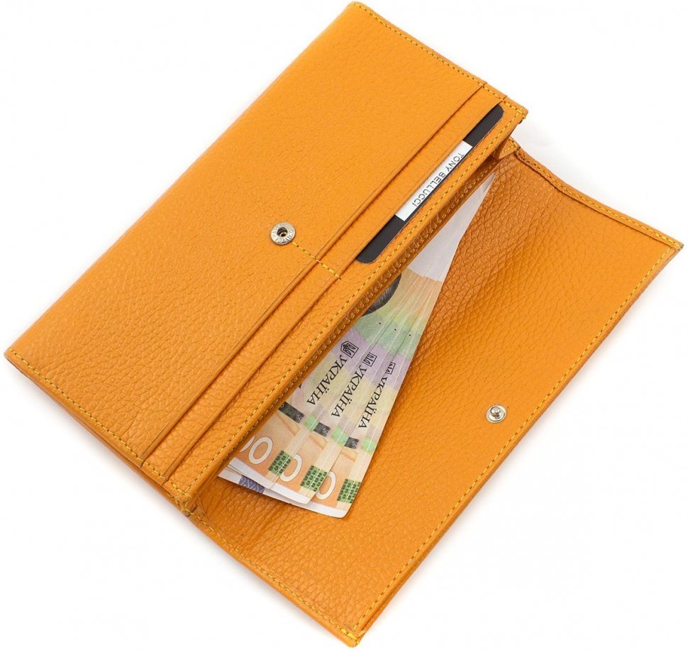 Яскравий гаманець оранжевого кольору з натуральної шкіри з двома відділами Tony Bellucci (10826)