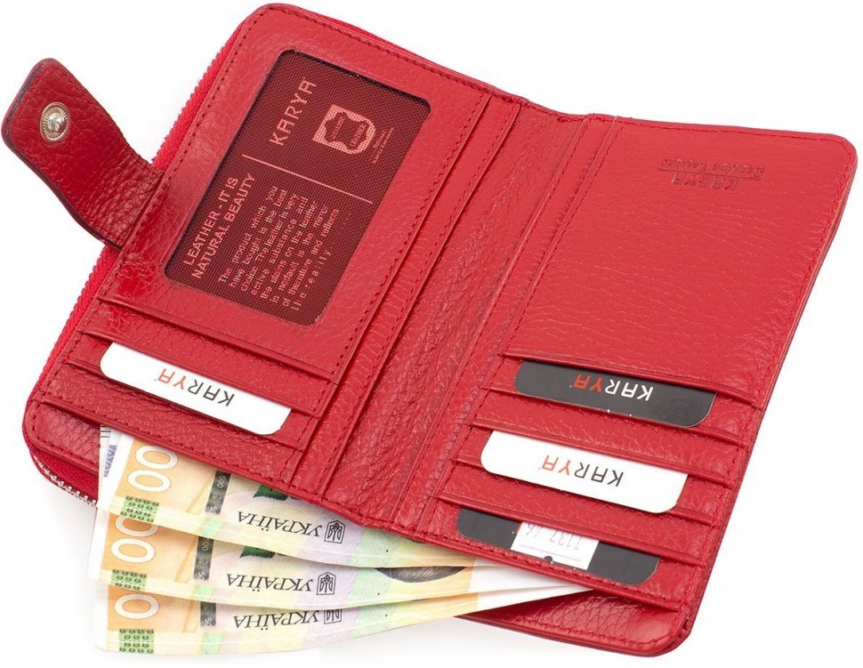Червоний гаманець вертикального типу з натуральної шкіри KARYA (1137-46)