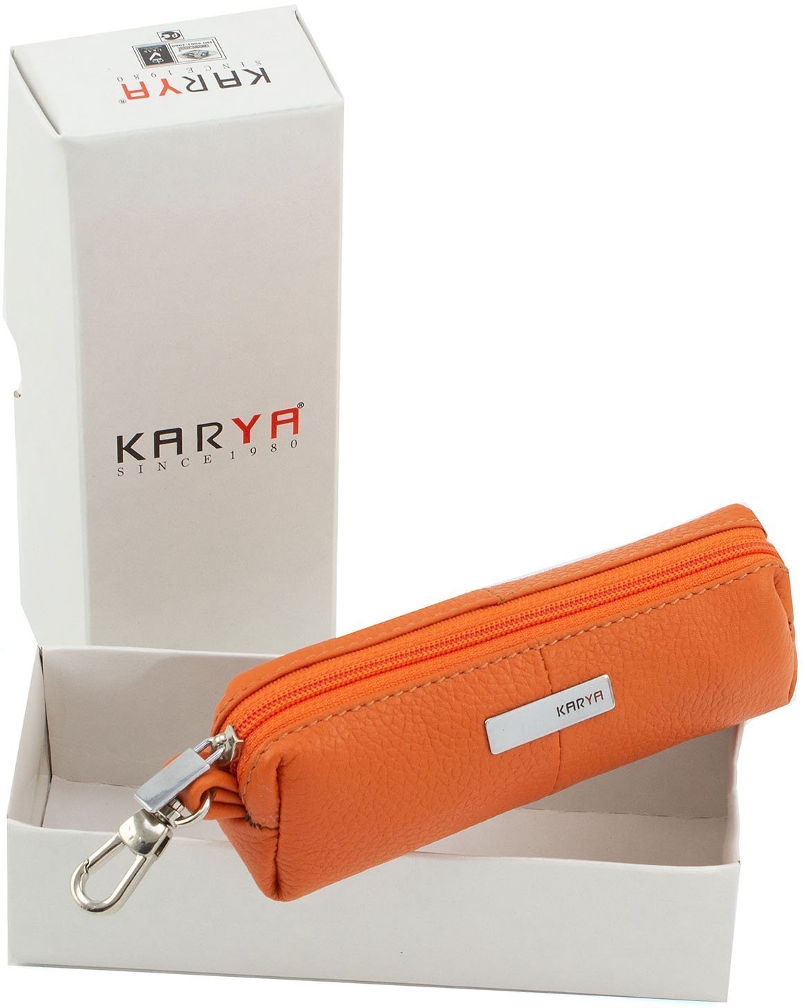 Кожаная ключница оранжевого цвета на молнии KARYA (436-031)