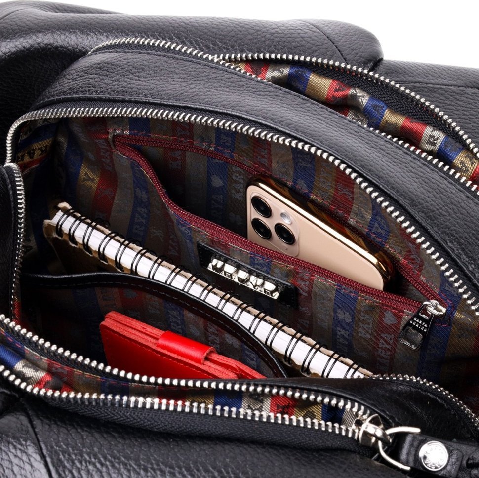 Повсякденна сумка жіноча чорного кольору з натуральної шкіри з двома ручками KARYA (2420879)