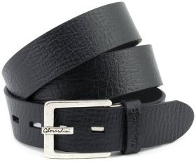 Кожаный итальянский ремень с винтажной серебристой пряжкой Gherardini 40813 черный