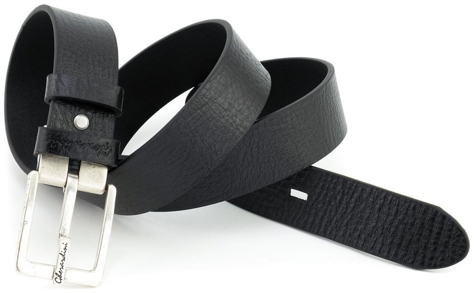 Кожаный итальянский ремень с винтажной серебристой пряжкой Gherardini 40813 черный modnotak фото №5