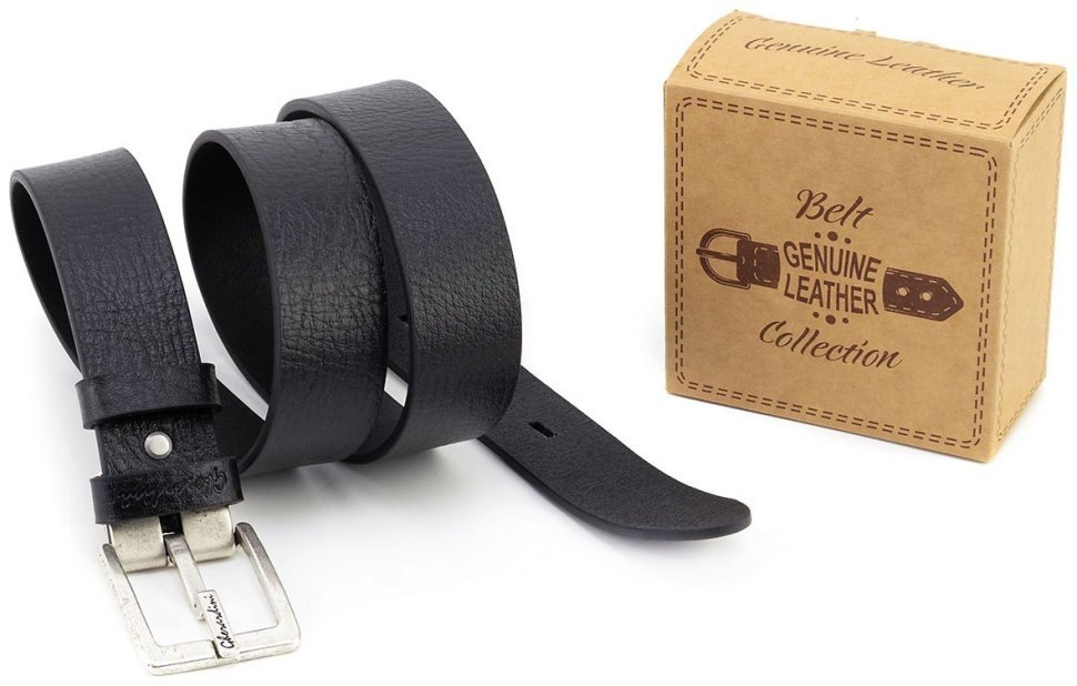 Кожаный итальянский ремень с винтажной серебристой пряжкой Gherardini 40813 черный modnotak фото №6