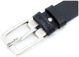 Кожаный итальянский ремень с винтажной серебристой пряжкой Gherardini 40813 черный