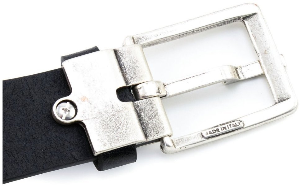 Кожаный итальянский ремень с винтажной серебристой пряжкой Gherardini 40813 черный modnotak фото №3