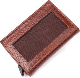 Коричневая визитница из натуральной кожи с крупно-выраженной фактурой KARYA (2420979)