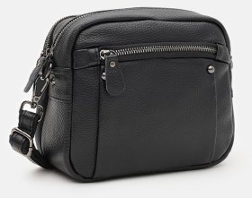 Жіноча сумка крос-боді з натуральної шкіри флотар Borsa Leather 94693 чорного кольору