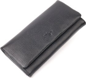 Класичний місткий жіночий гаманець із натуральної чорної шкіри на магнітах KARYA (2421179)
