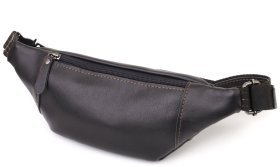 Якісна чоловіча сумка на пояс із натуральної гладкої шкіри чорного кольору Shvigel 95093