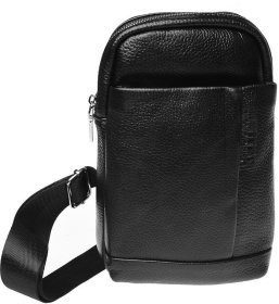 Мужской вертикальный слинг из зернистой кожи черного цвета Keizer (19338)