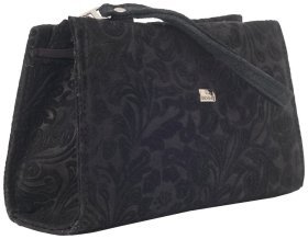 Кожаная женская косметичка с кистевым ремешком Desisan 106893 черная с узором цветов
