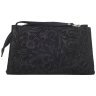 Кожаная женская косметичка с кистевым ремешком Desisan 106893 черная с узором цветов modnotak фото - 3
