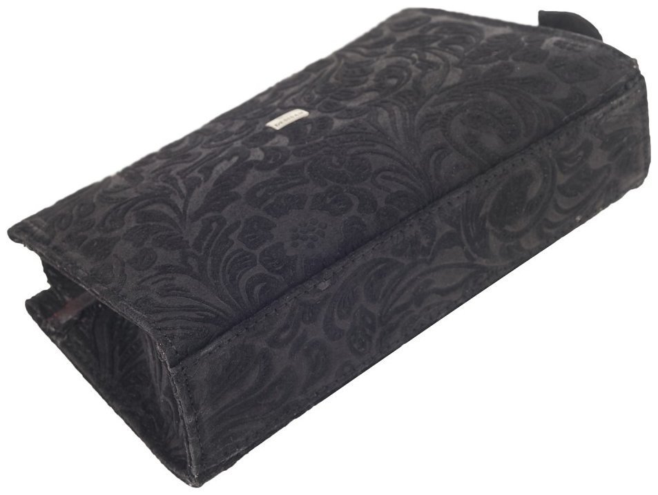 Кожаная женская косметичка с кистевым ремешком Desisan 106893 черная с узором цветов modnotak фото №4