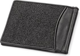 Мужской зажим для денег из натуральной кожи морского ската черного цвета STINGRAY LEATHER (024-18120)