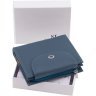 Женский кожаный кошелек синего цвета с хлястиком с автономной монетницей ST Leather 1767293 - 9