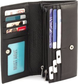 Кожаный женский кошелек черного цвета с хлястиком на кнопке ST Leather 1767393