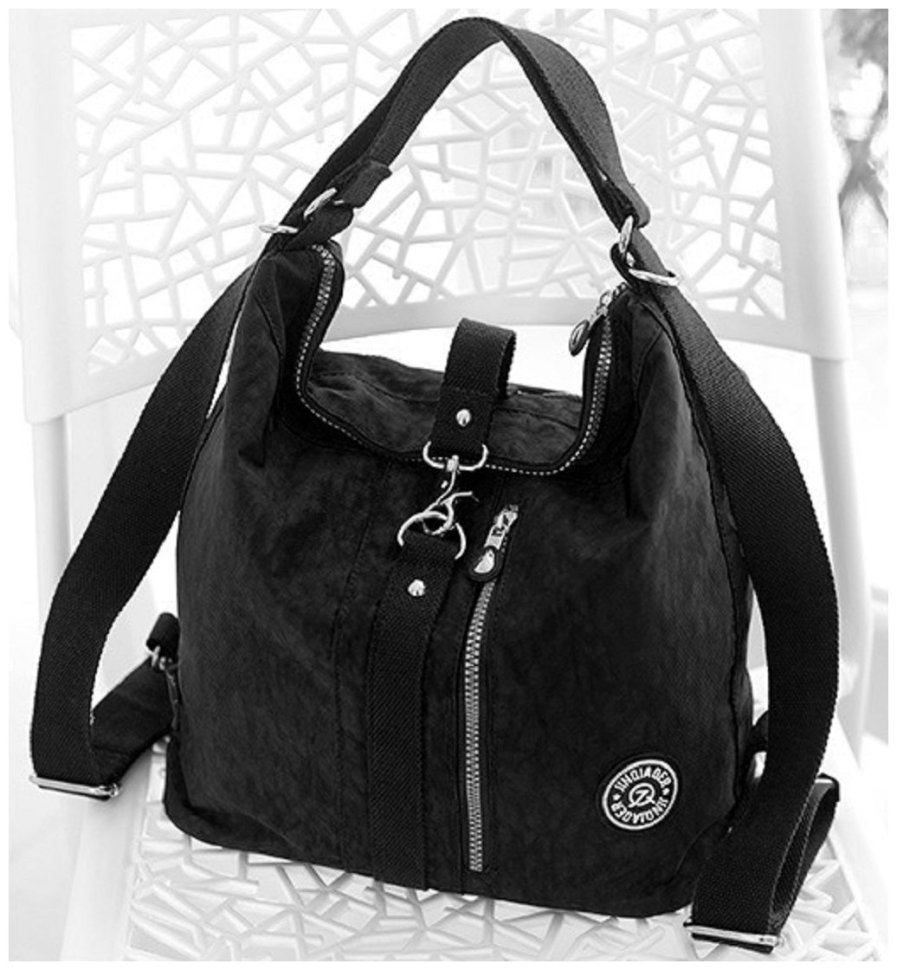 Велика жіноча текстильна сумка-рюкзак чорного кольору Confident 77593