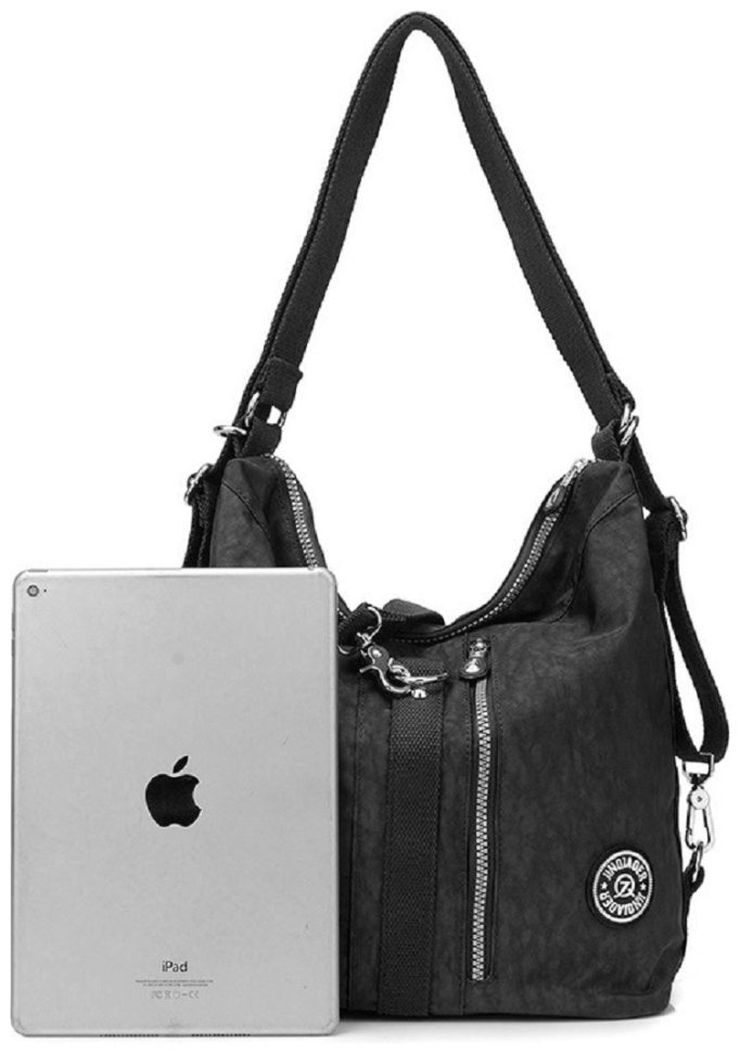 Большая женская текстильная сумка-рюкзак черного цвета Confident 77593