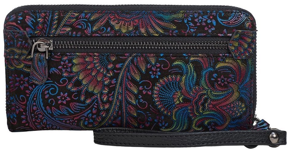 Женский кошелек на молнии с кистевым ремешком Desisan 107893 синего цвета с узором цветов modnotak фото №3