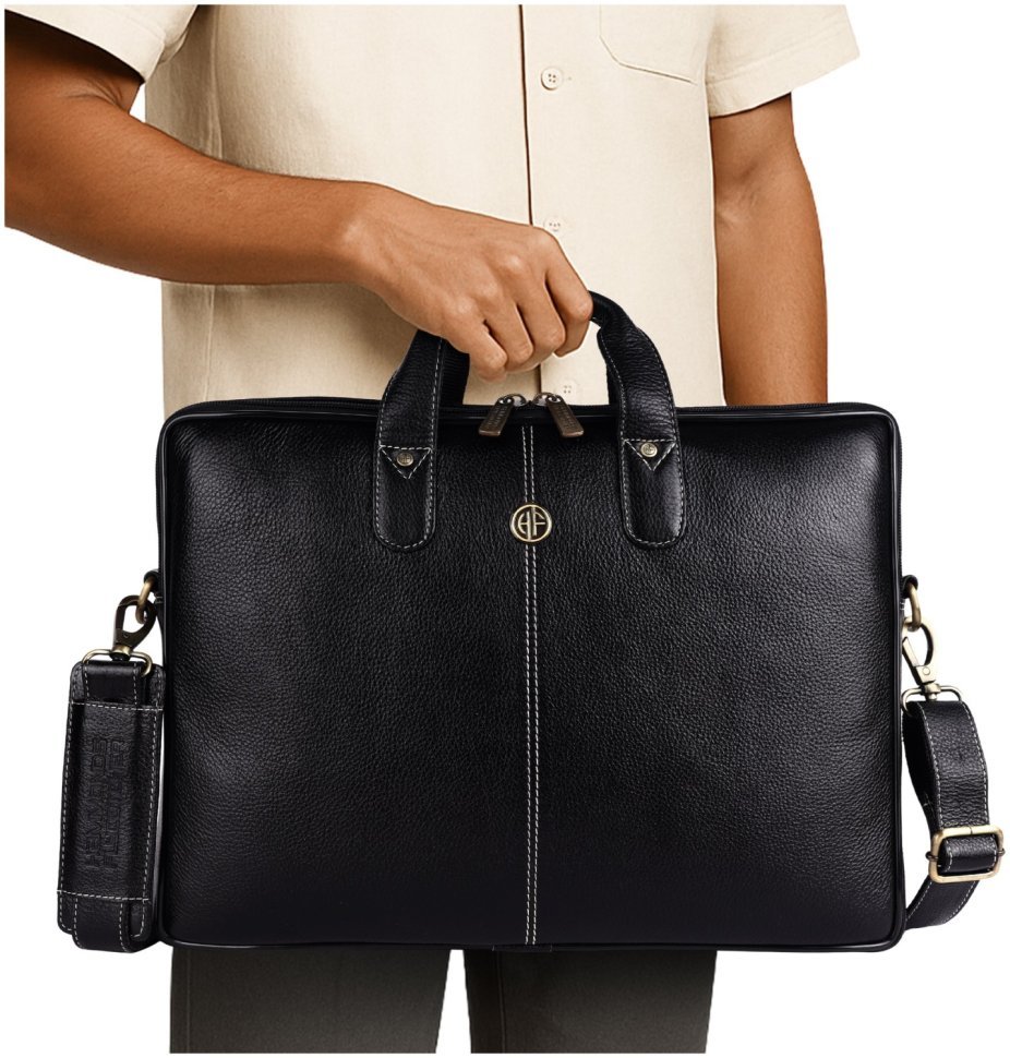 Сумка из натуральной кожи с ручками и ремнем через плечо с отделением для ноутбука до 15" Hammonds Flycatcher LB106 черного цвета 107993 modnotak фото №6