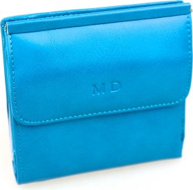 Жіночий блакитний гаманець зі шкірозамінника в два складання MD Leather (21541)