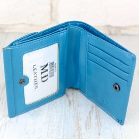 Жіночий блакитний гаманець зі шкірозамінника в два складання MD Leather (21541)