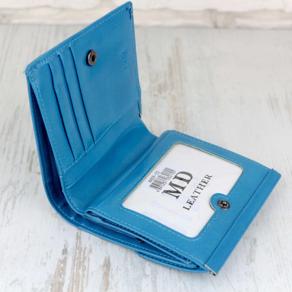 Женский голубой кошелек из кожзама в два сложения MD Leather (21541)