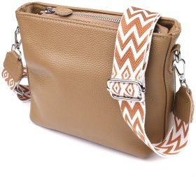 Повседневная женская сумка из натуральной кожи через плечо с текстильным ремешком Vintage 98193 бежевого цвета