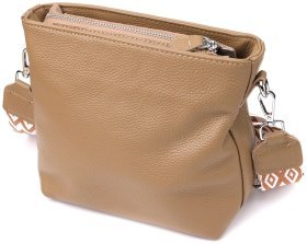 Повседневная женская сумка из натуральной кожи через плечо с текстильным ремешком Vintage 98193 бежевого цвета