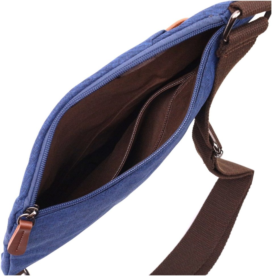 Мужская сумка-слинг среднего размера из синего текстиля Vintage 2422199
