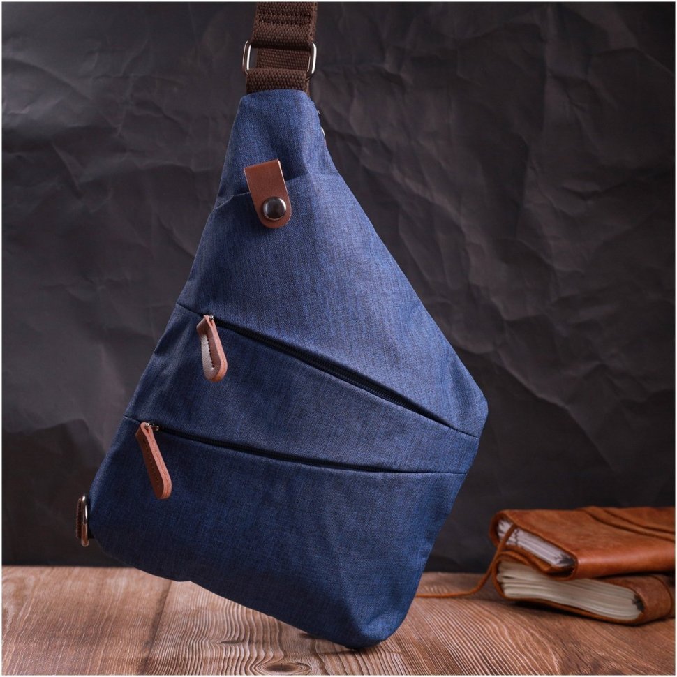 Чоловіча сумка-слінг середнього розміру із синього текстилю Vintage 2422199