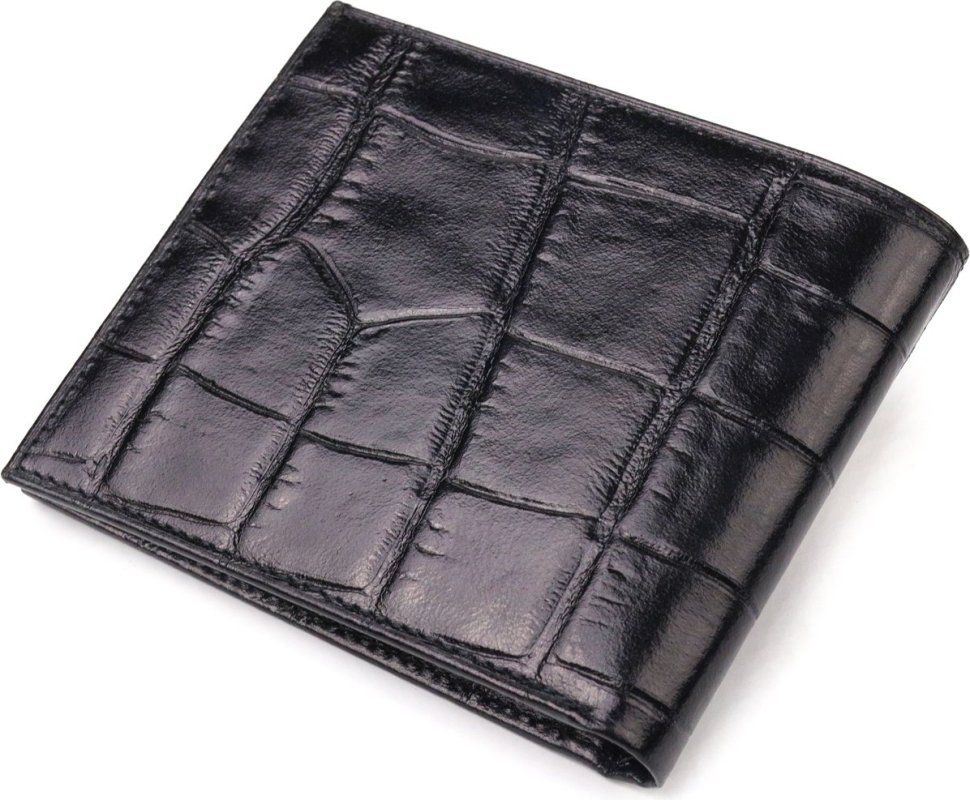 Мужское портмоне двойного сложения из натуральной кожи черного цвета с тиснением под крокодила CANPELLINI (2421584)