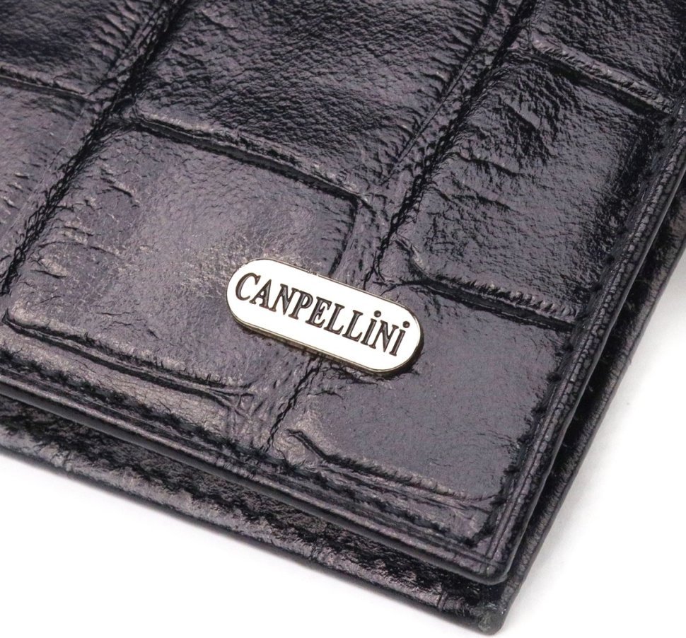 Чоловіче портмоне подвійного додавання з натуральної шкіри чорного кольору з тисненням під крокодила CANPELLINI (2421584)