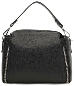 Повседневная женская сумка из фактурной кожи со съемной ручкой Borsa Leather 108893 черного цвета