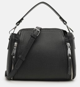 Повседневная женская сумка из фактурной кожи со съемной ручкой Borsa Leather 108893 черного цвета