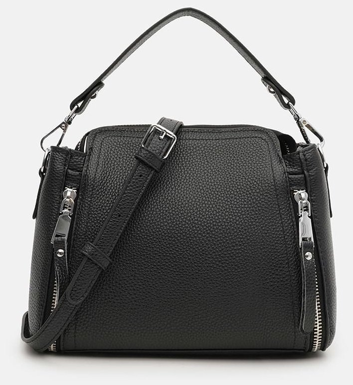 Повседневная женская сумка из фактурной кожи со съемной ручкой Borsa Leather 108893 черного цвета modnotak фото №2