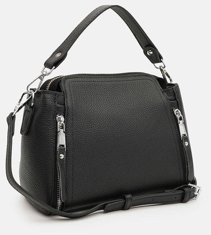 Повседневная женская сумка из фактурной кожи со съемной ручкой Borsa Leather 108893 черного цвета modnotak фото №3