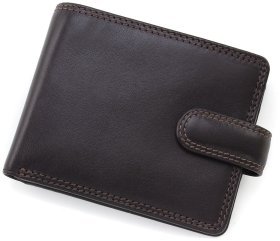 Чоловіче портмоне з гладкої шкіри коричневого кольору з хлястиком на кнопці та RFID-захистом - Visconti 68893