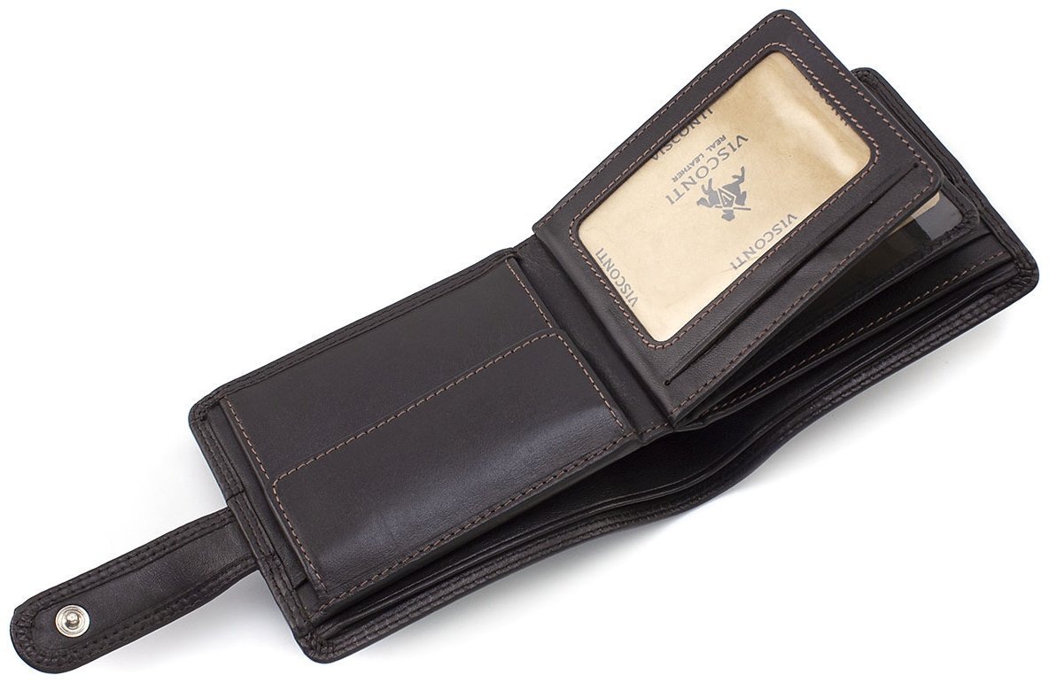Мужское портмоне из гладкой кожи коричневого цвета с хлястиком на кнопке и RFID-защитой - Visconti 68893