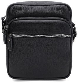 Повседневная мужская сумка из фактурной кожи с текстильным ремнем через плечо Borsa Leather 108993 черная