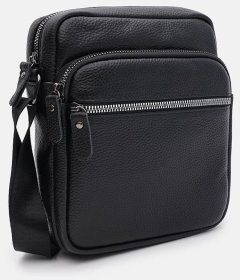 Повседневная мужская сумка из фактурной кожи с текстильным ремнем через плечо Borsa Leather 108993 черная