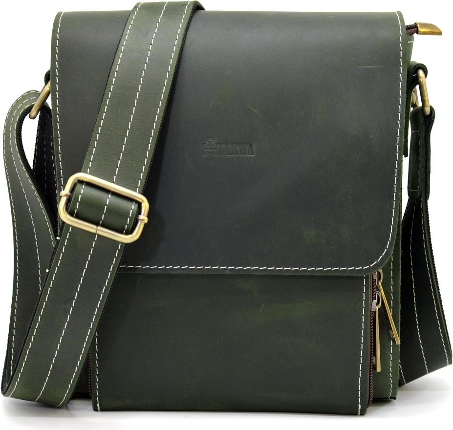Чоловічі сумки з вінтажної шкіри зеленого кольору TARWA (21701)