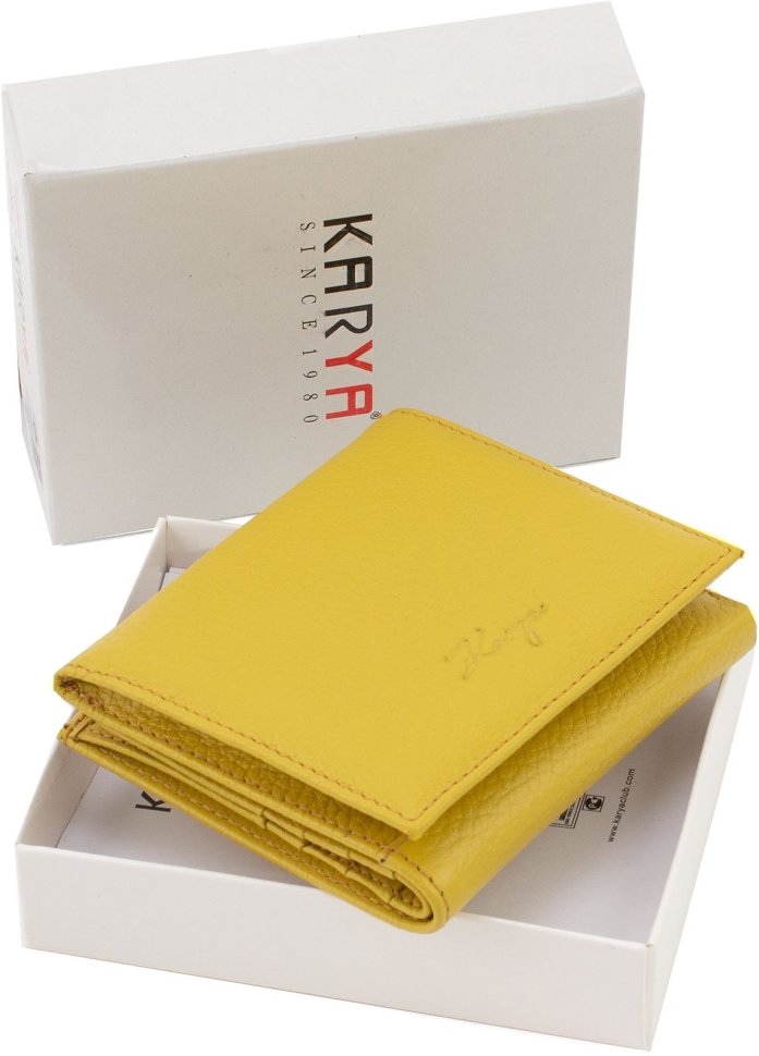 Желтый женский кошелек двойного сложения из натуральной кожи флотар KARYA (19519)
